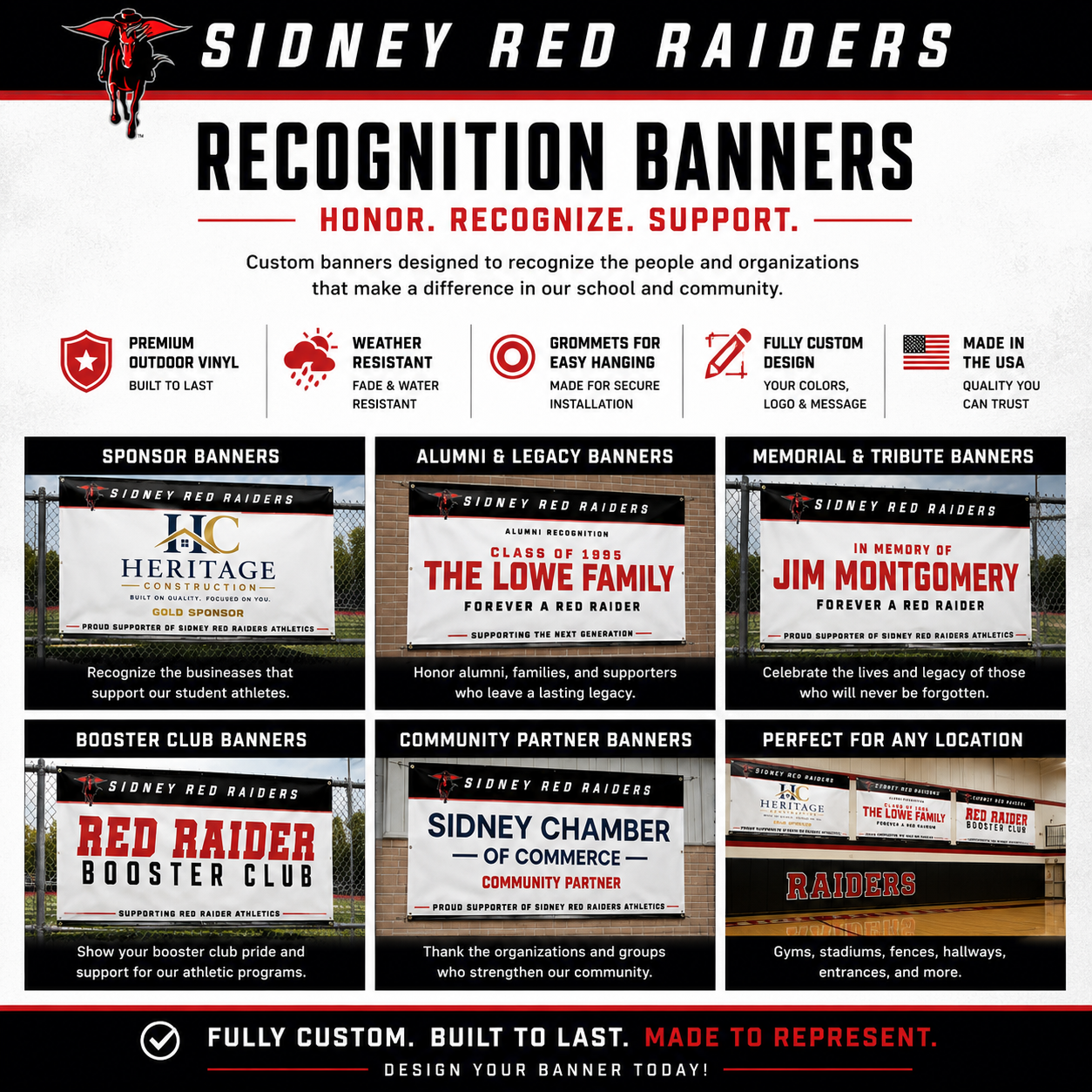 Custom school fundraising and recognition banner display example
