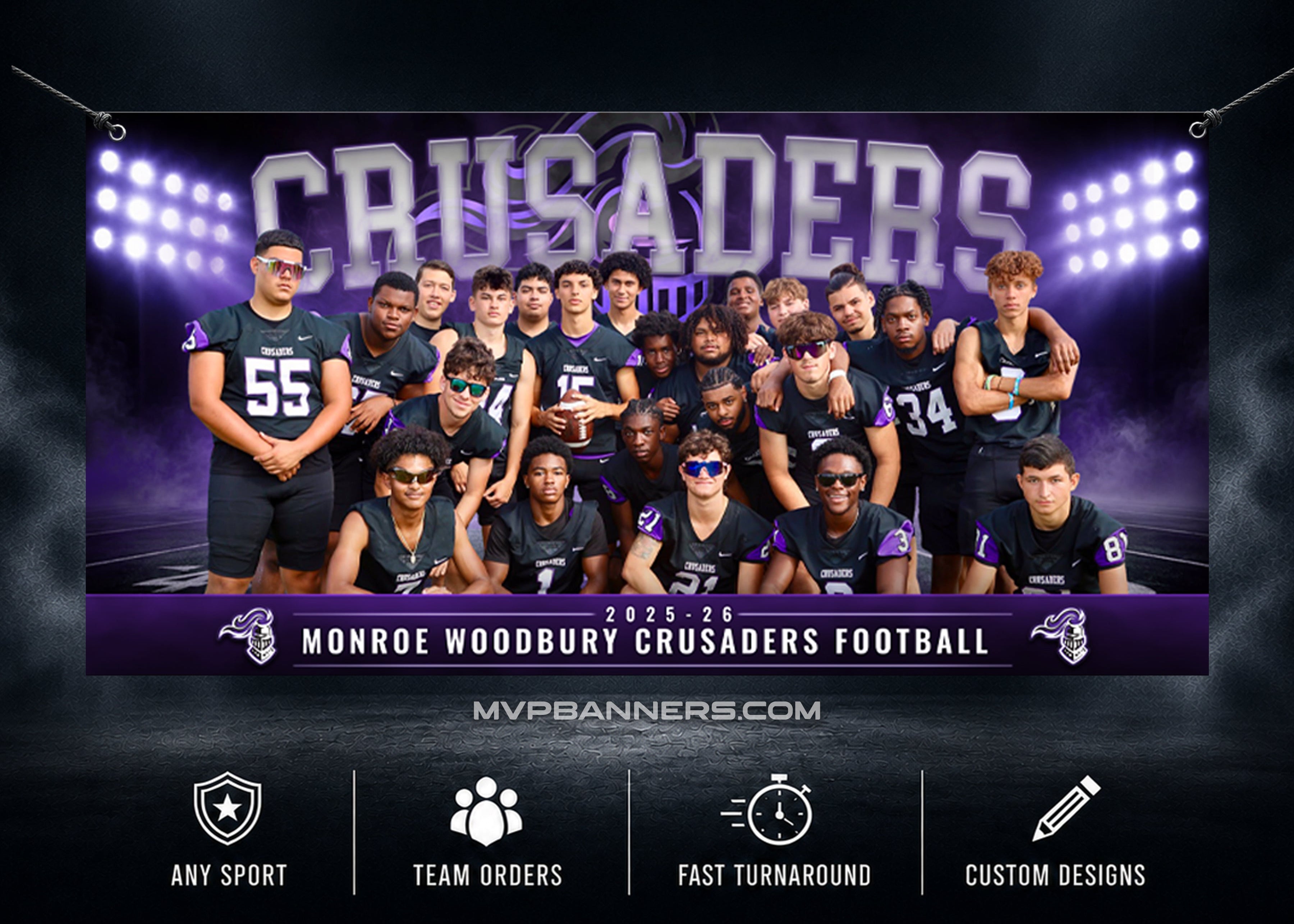 Custom Team Banners | Personalized Sports Team Banners | Stadium Lights