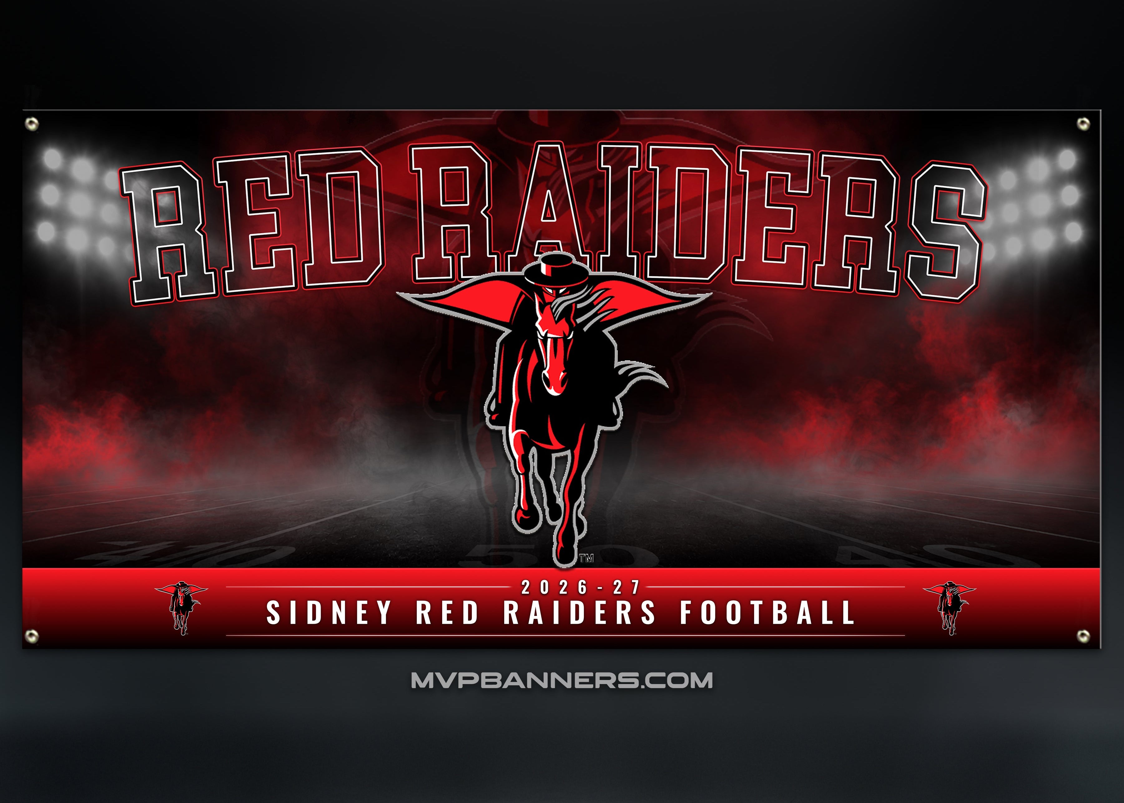 Custom Mascot Banner | Personalized School Mascot Banner | MVP Banners | Stadium Lights