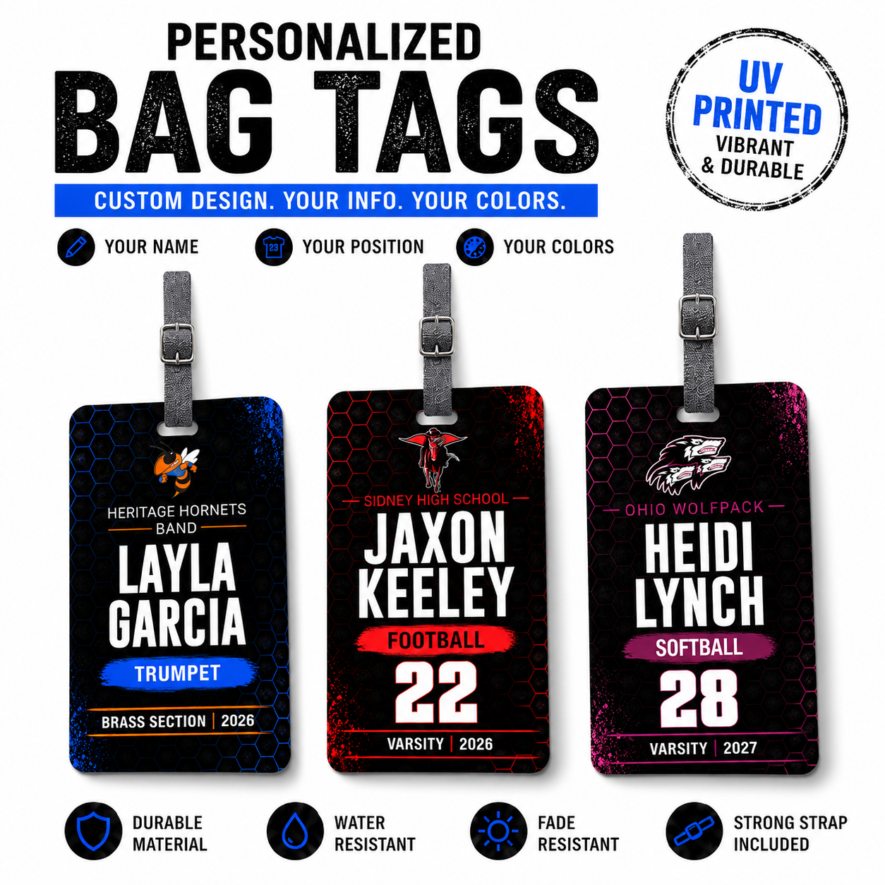 Honeycomb Personalized Bag Tag | Custom Sports, Band & School Luggage Tag