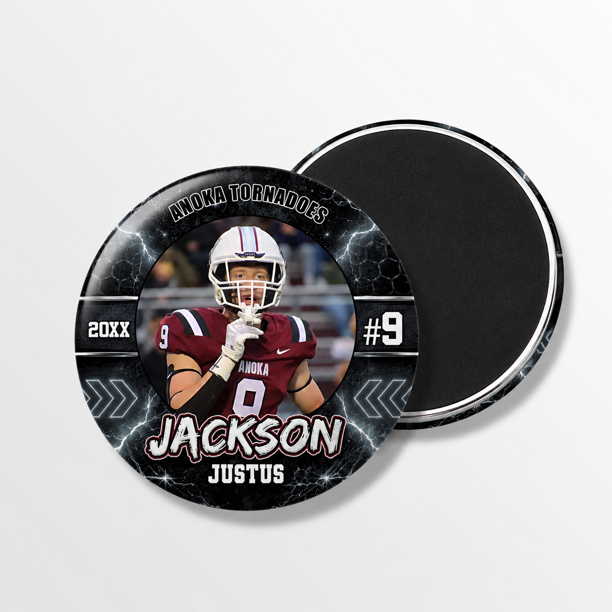 Custom Sports Team Spirit Button & Magnets | Senior Night | All Sports | Electric Storm