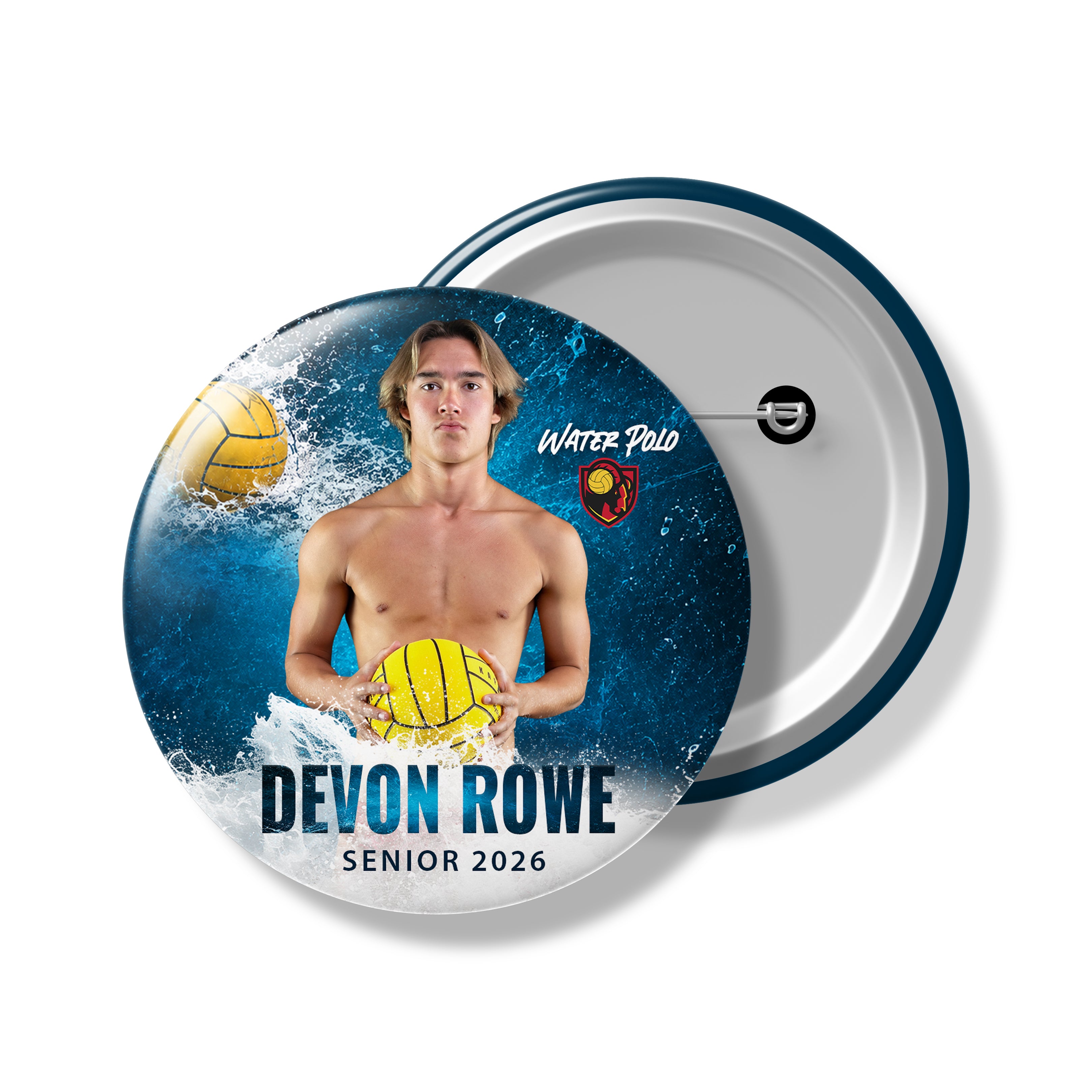 Custom Sports Team Spirit Button & Magnets | Senior Night | All Sports | Blue Current