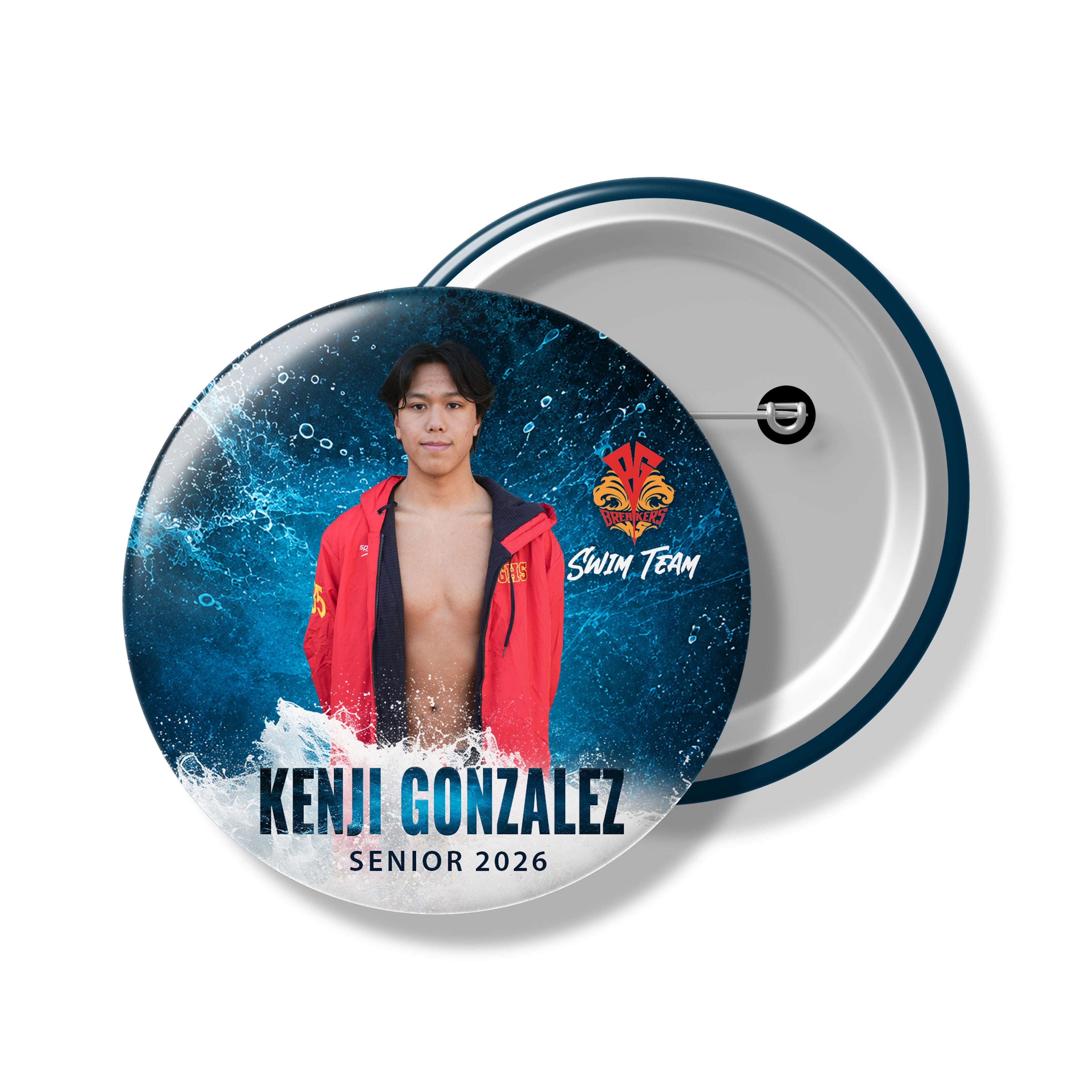 Custom Sports Team Spirit Button & Magnets | Senior Night | All Sports | Blue Current