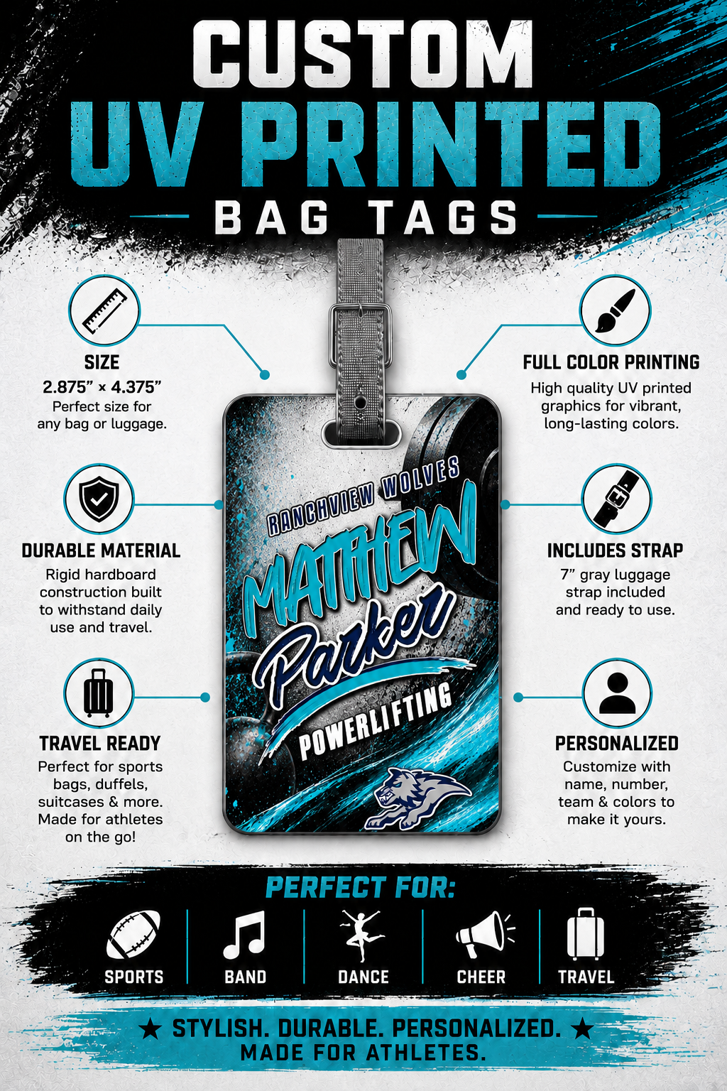Honeycomb Personalized Bag Tag | Custom Sports, Band & School Luggage Tag