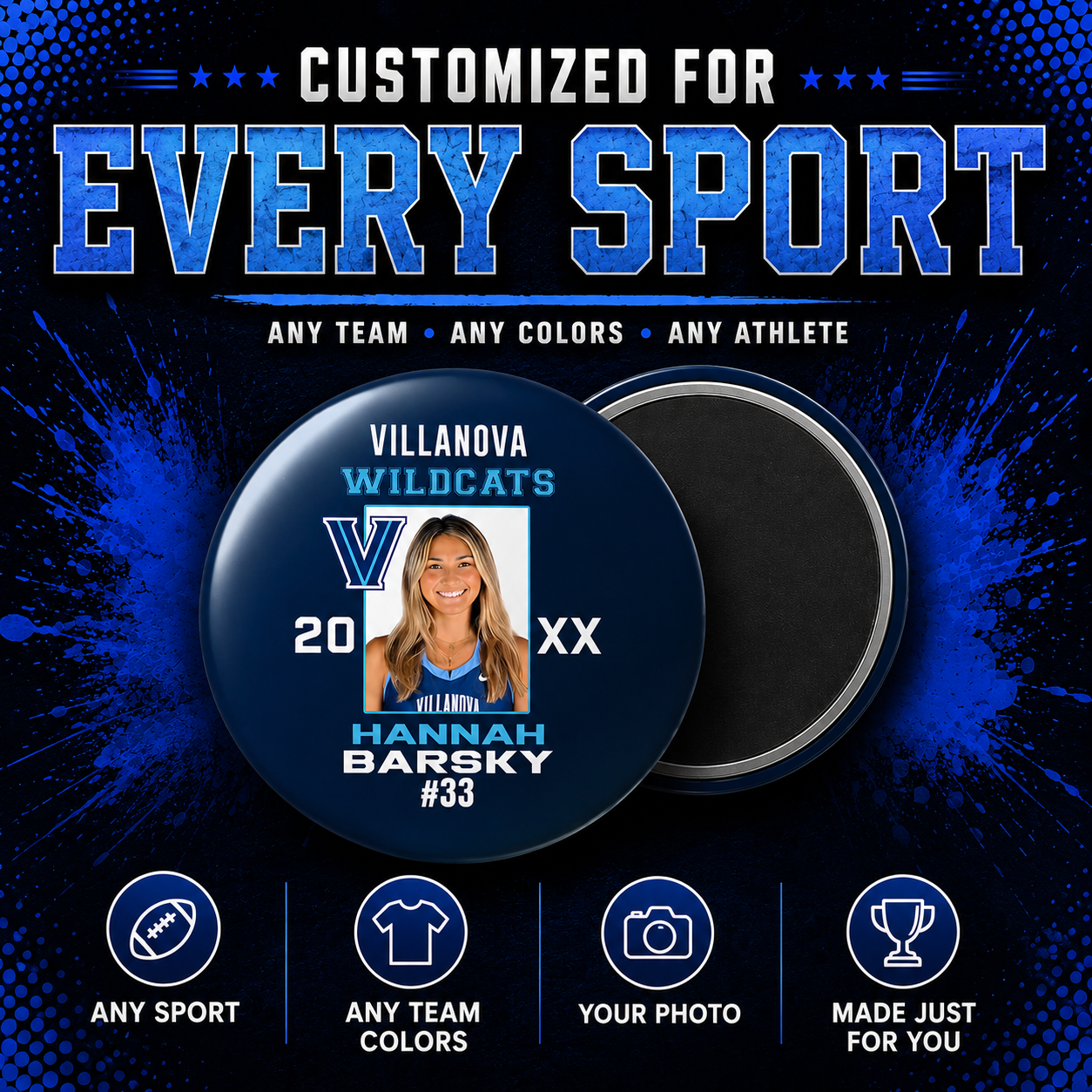 Custom Sports Team Spirit Button & Magnets | Senior Night | All Sports | Apex