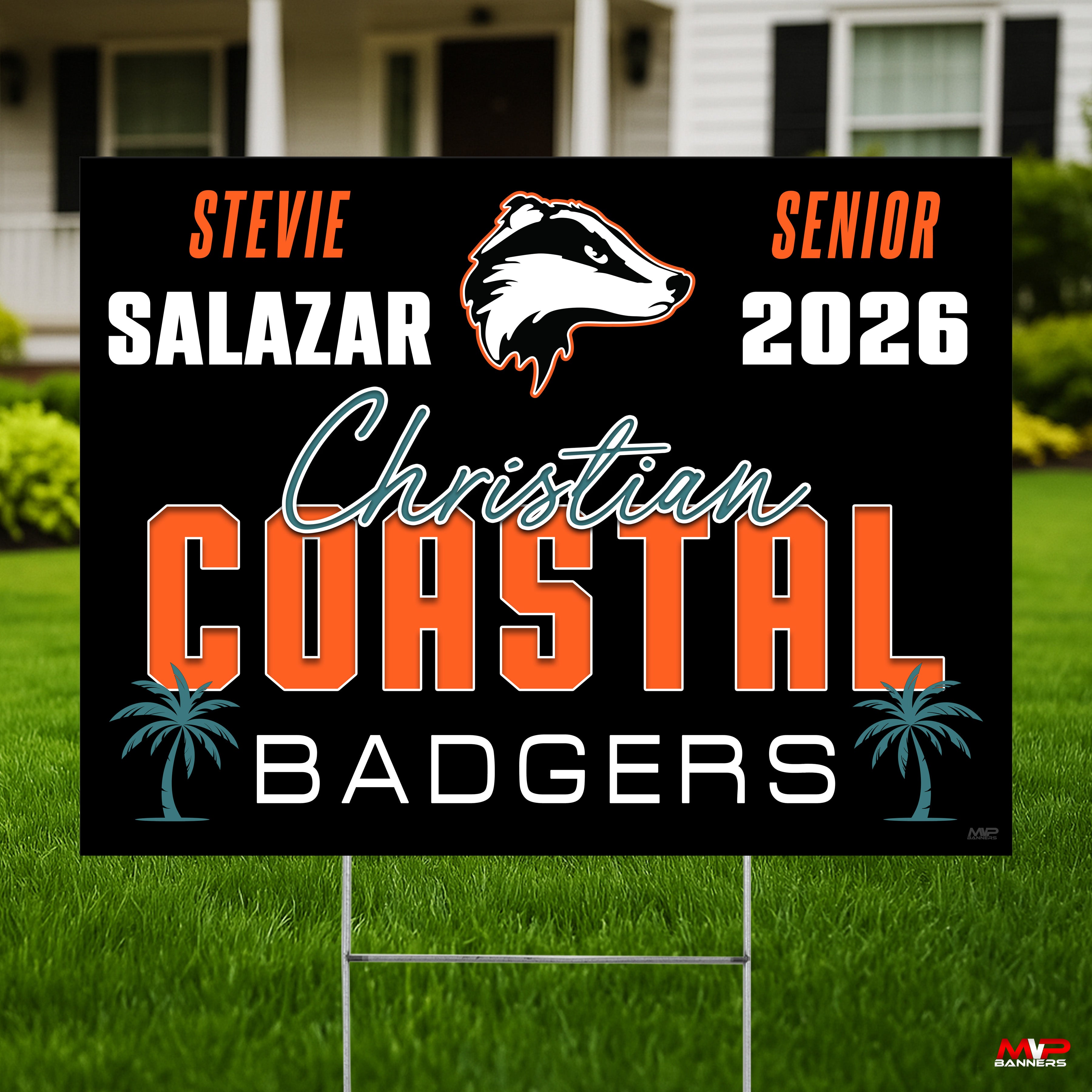 Custom Coastal Christian Senior Yard Sign | Spotlight Script Design - Coastal Spotlight