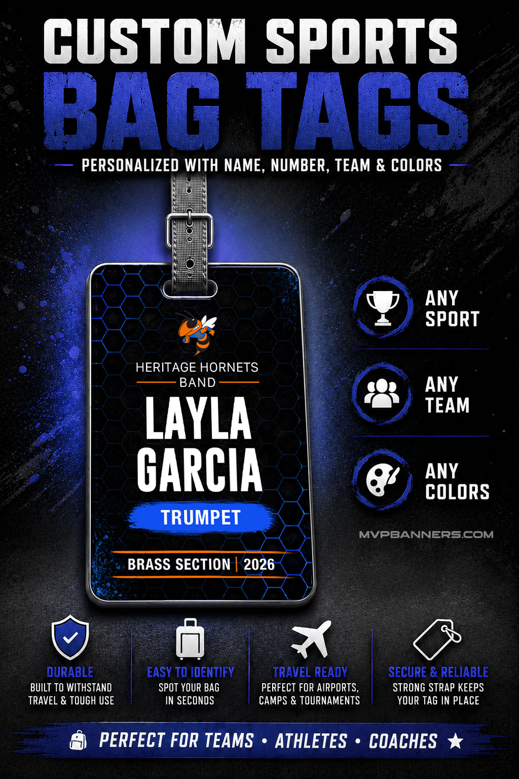 Honeycomb Personalized Bag Tag | Custom Sports, Band & School Luggage Tag