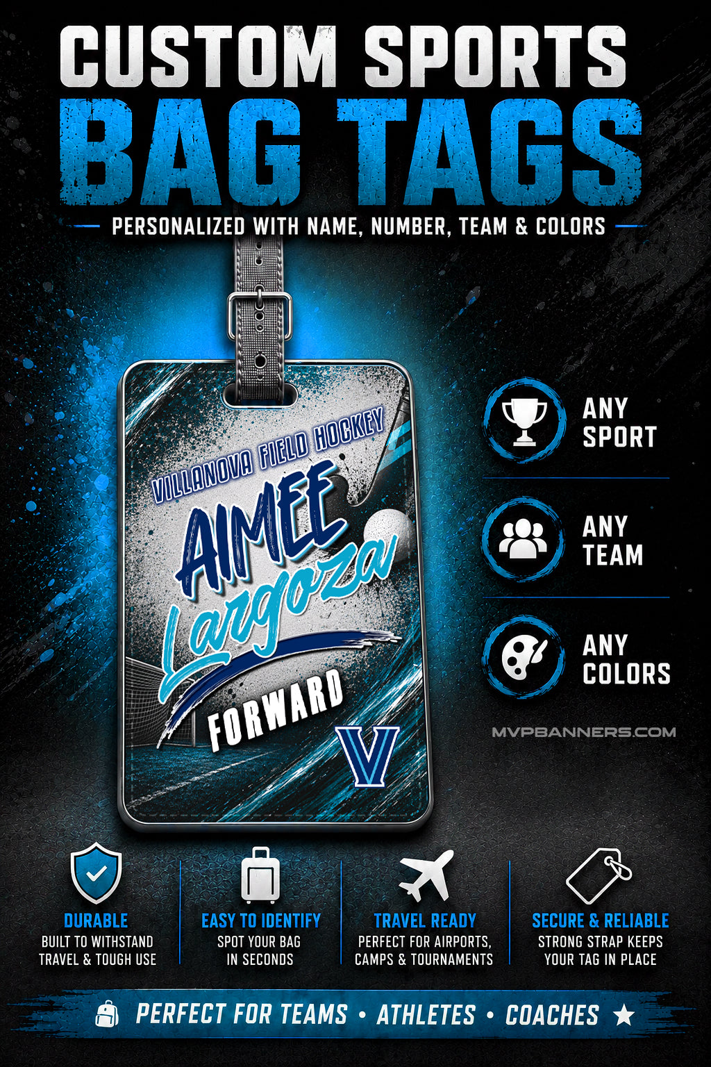 Personalized Bag Tag | Custom Sports, Band & School Luggage Tag | Signature Wave