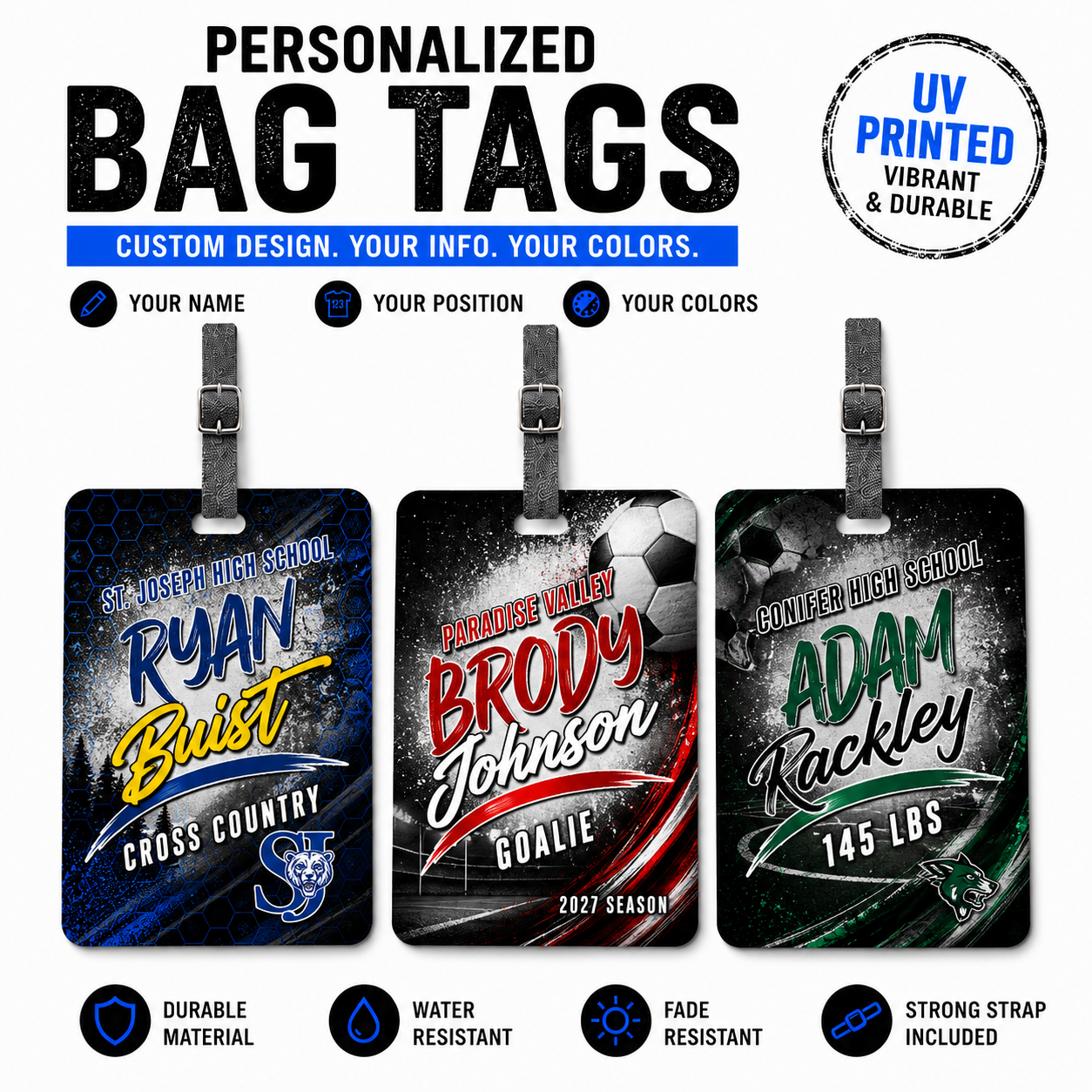 Personalized Bag Tag | Custom Sports, Band & School Luggage Tag | Signature Wave