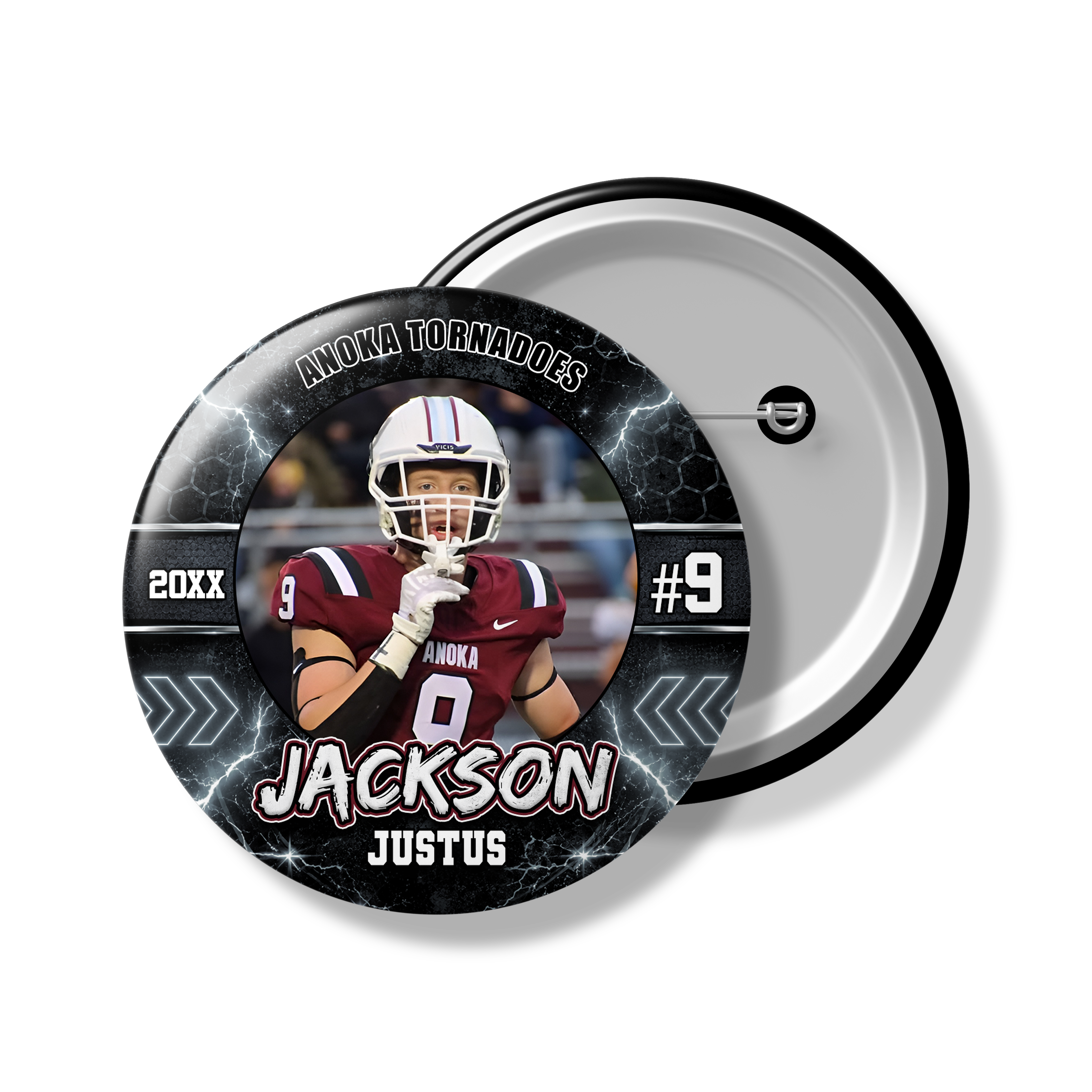 Custom Sports Team Spirit Button & Magnets | Senior Night | All Sports | Electric Storm
