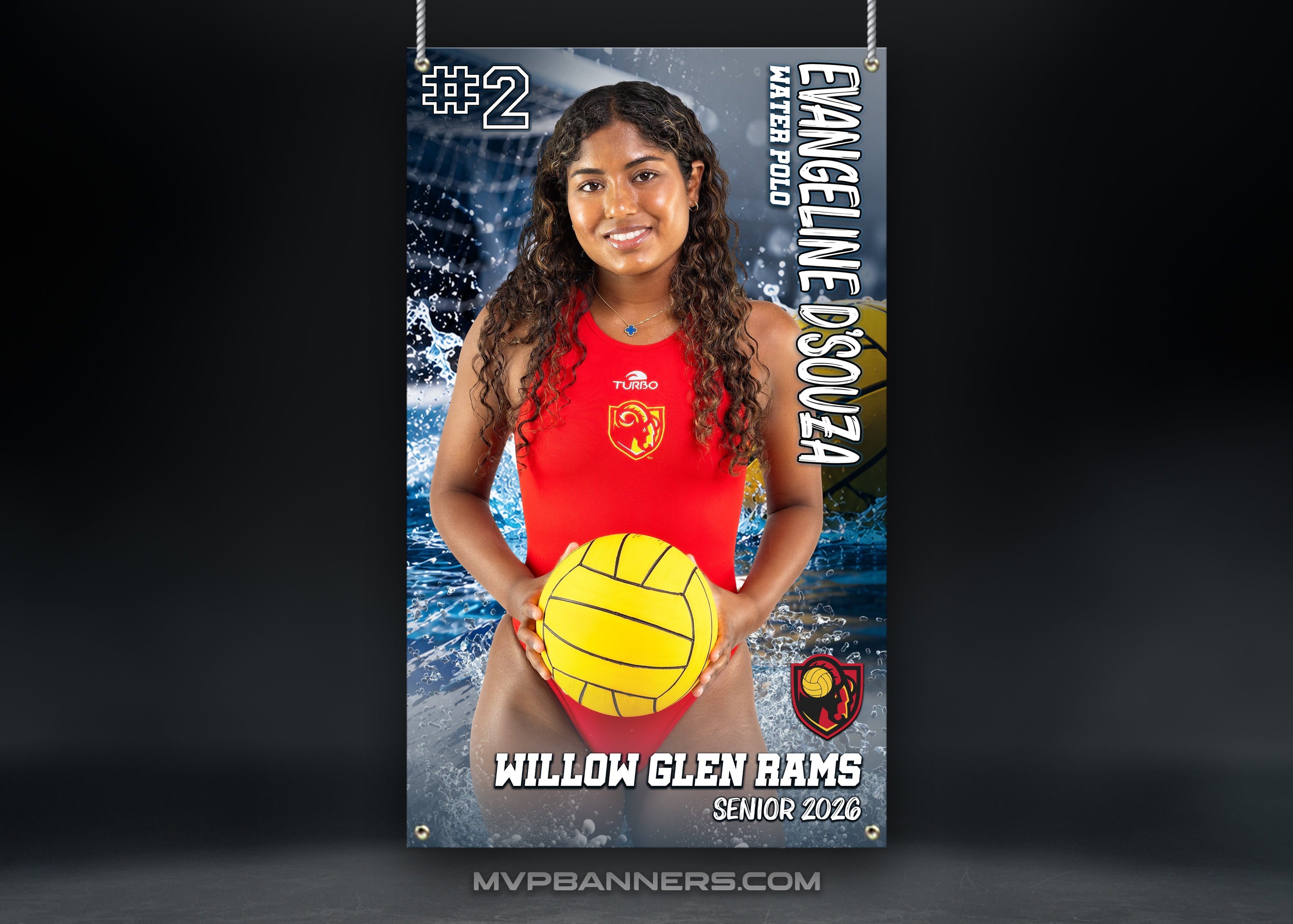 Custom Sports Banner | Senior Night |  Water Polo | Blue Current