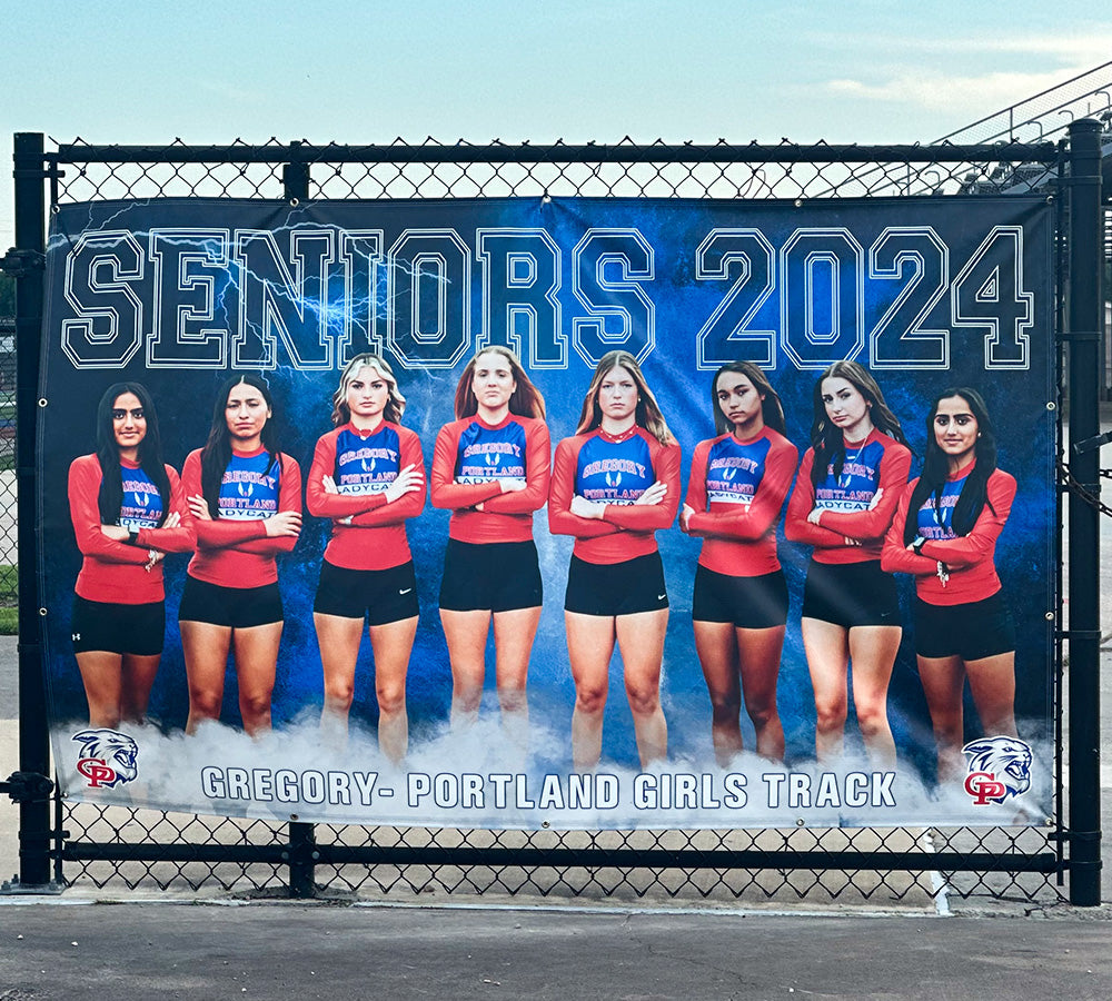 Custom team banner celebrating senior athletes