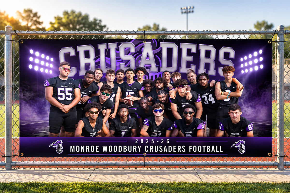 Custom team banners for gyms, fences, stadiums, and media day